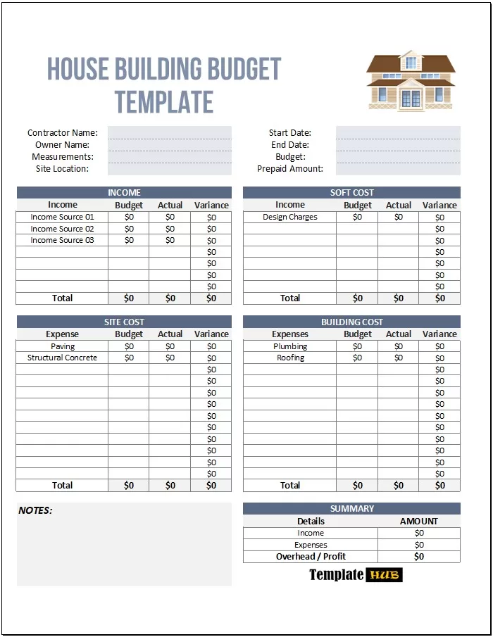 Free House Building Budget Template 01