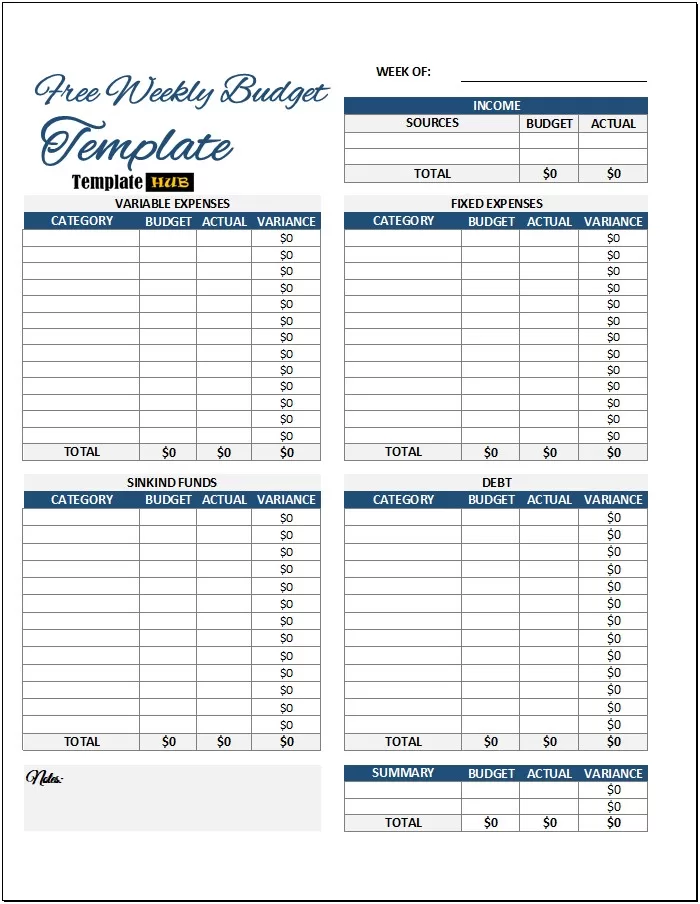 Free Weekly Budget Template