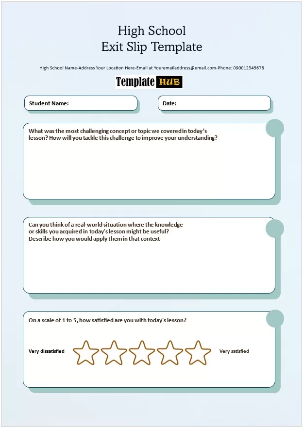 High School Exit Slip Template