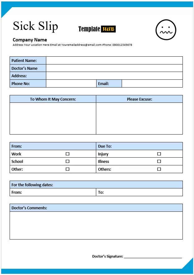 Individual Sick Slip Template