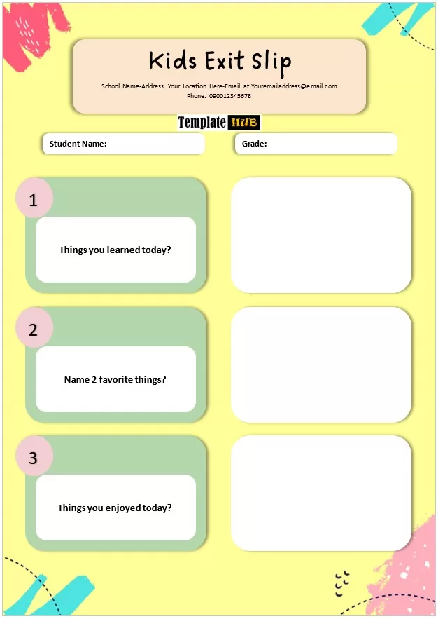 Kids Exit Slip Template