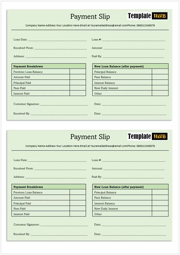 Loan Payment Slip Template