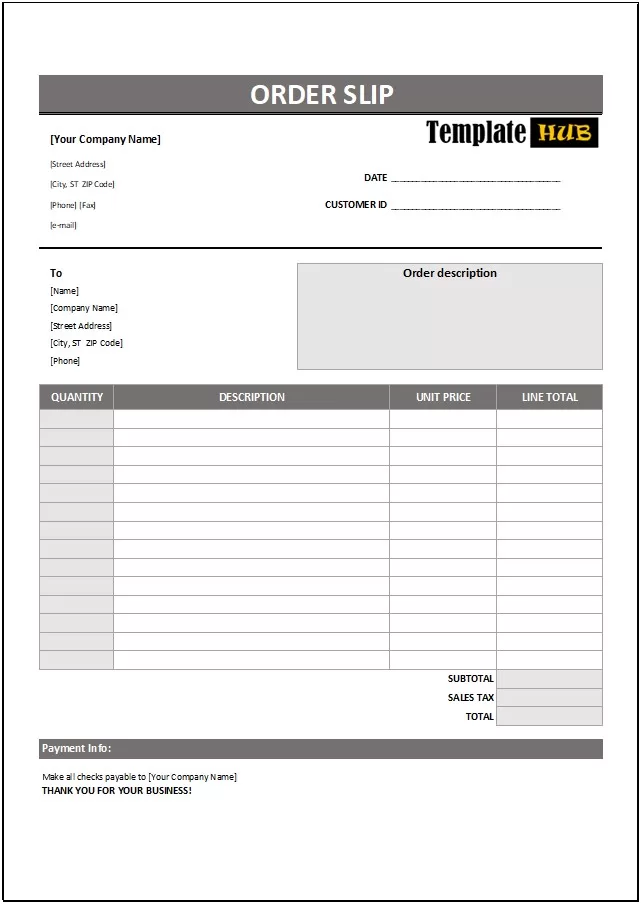 Order Slip Template Excel