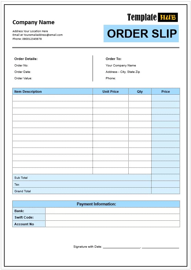 Order Slip Template Word