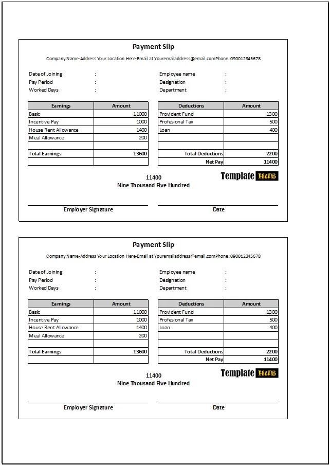 Payment Slip Template in Excel