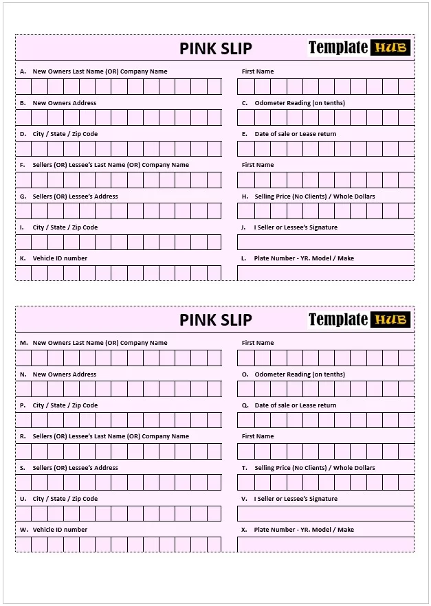 Pink Slip California Template