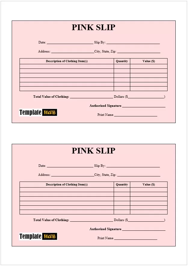 Pink Slip Clothing Template