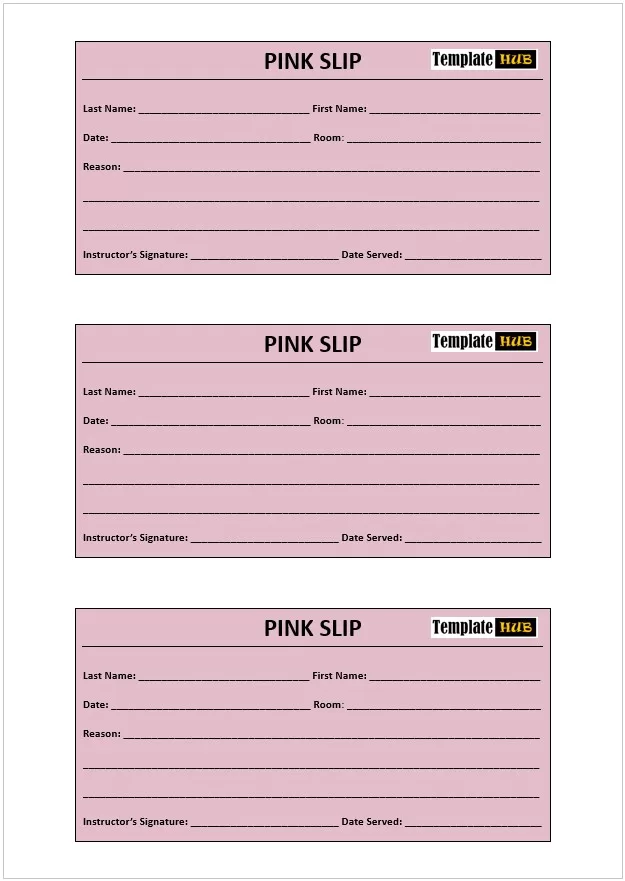 Pink Slip Detention Template