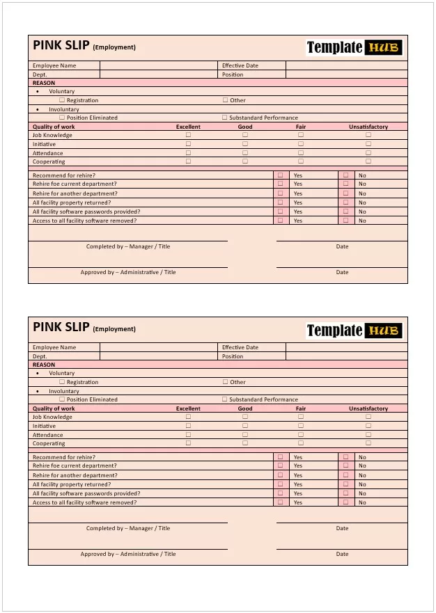 Pink Slip Employment Template