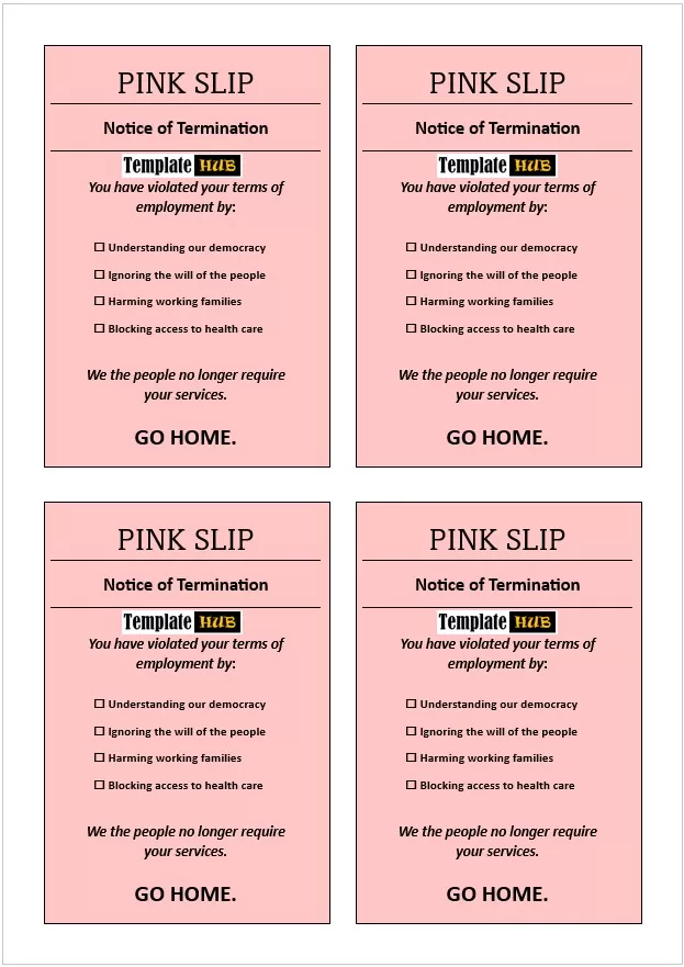 Pink Slip Termination Template