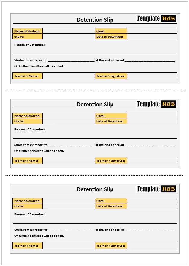 Printable Detention Slip Template