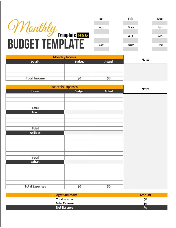 Printable Monthly Budget Template