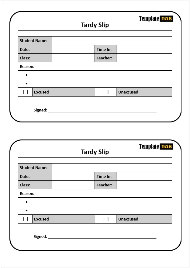 Professional Tardy Slip Template