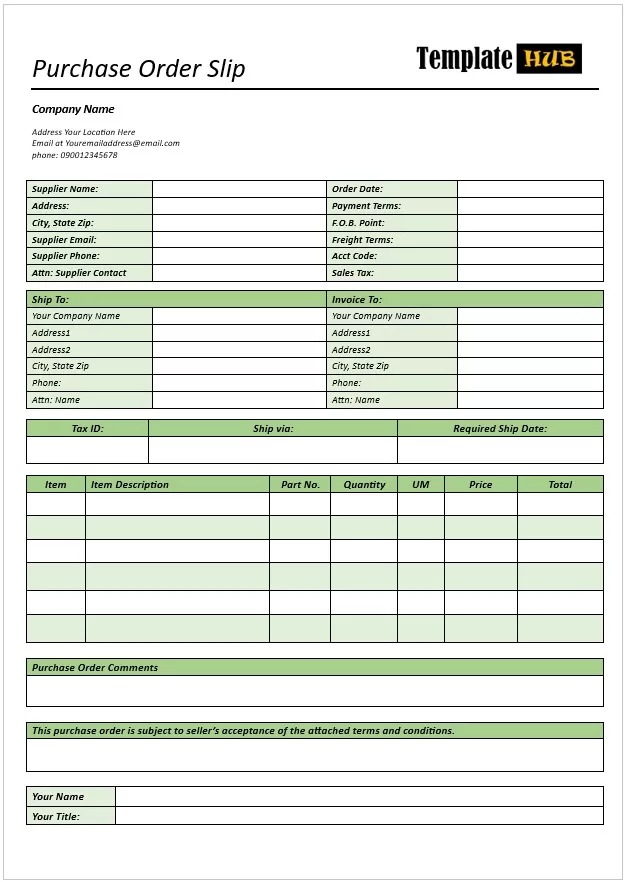 Purchase Order Slip Template