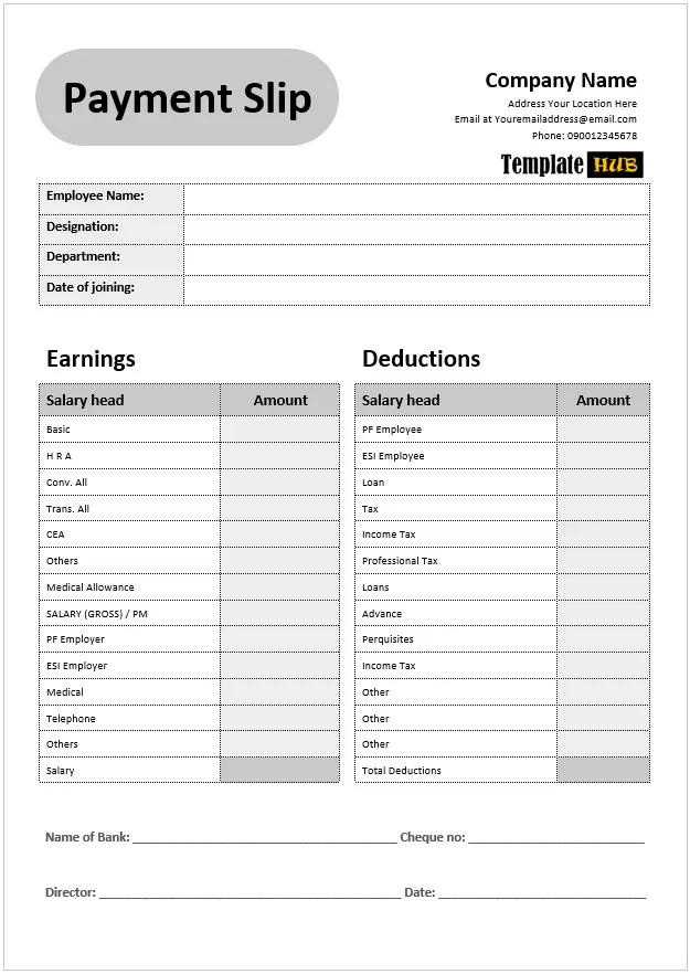 Salary Payment Slip Template