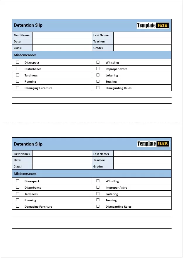 School Detention Slip Template