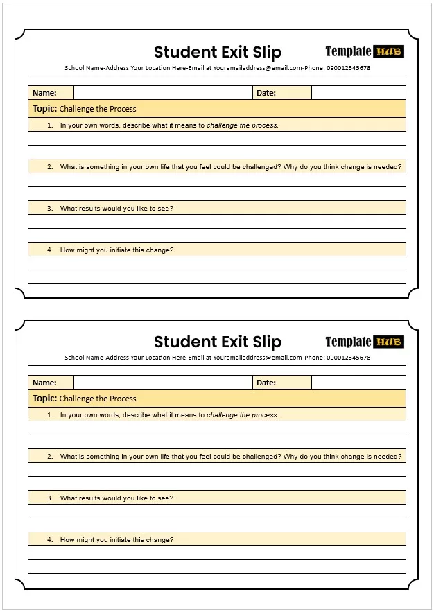 Student Exit Slip Template