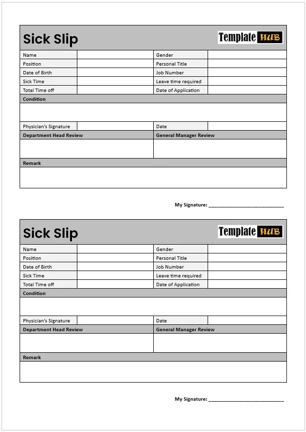 Worker Sick Slip Template