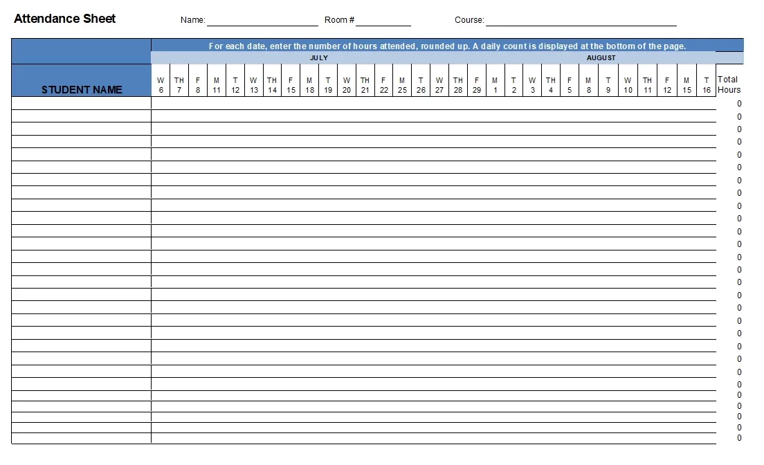 Bi-Monthly Class Attendance List Template