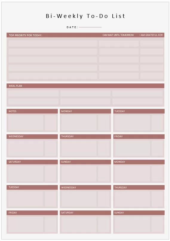 Bi-weekly To-Do List Template