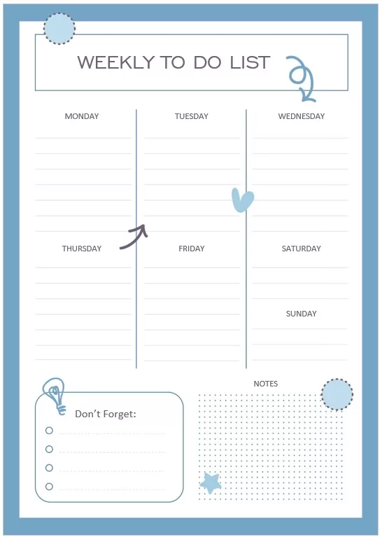 Blue Weekly To-Do List Template