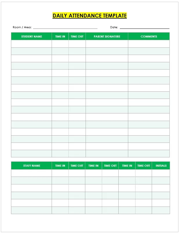 Daily Attendance List for Students and Staff