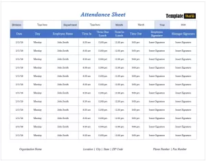 Employee Daily Attendance Sheet Template