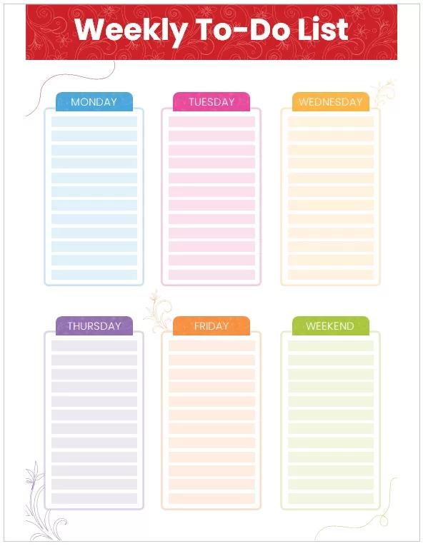 Floral Weekly To Do List Template