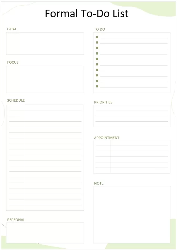 Formal Monthly To-Do List