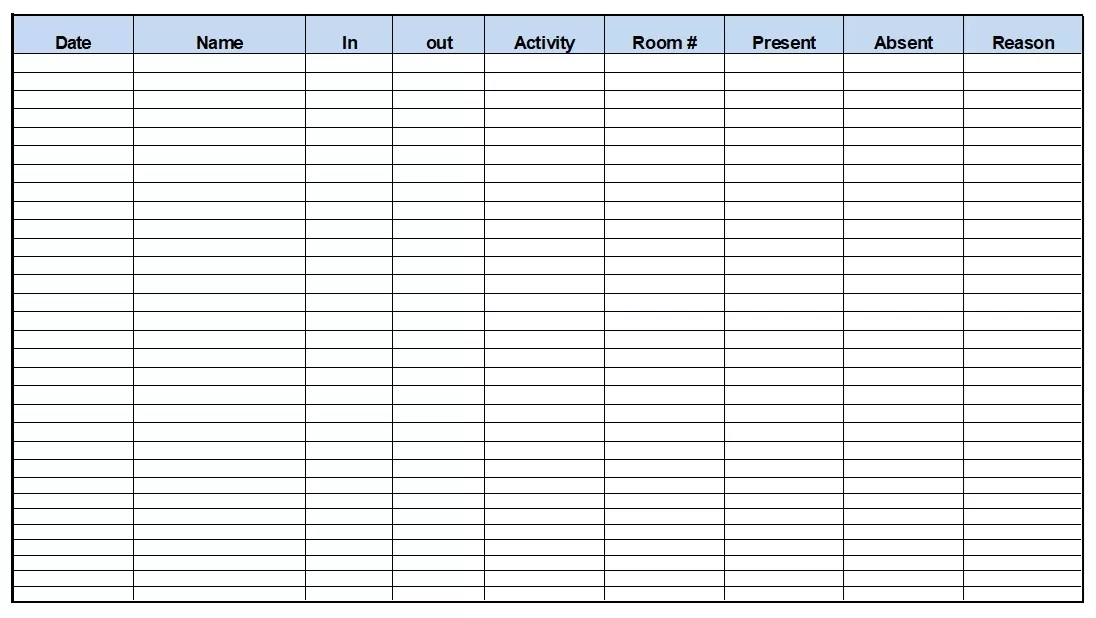 Girls Hostel Daily Attendance List Sheet