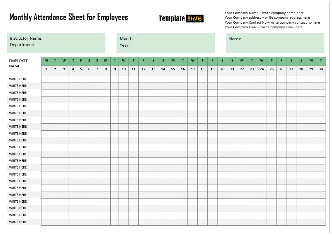 Monthly Attendance sheet templates for employees 01