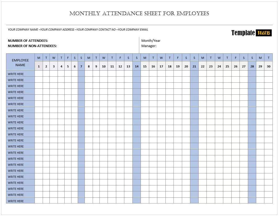 Monthly Attendance sheet templates for employees 02