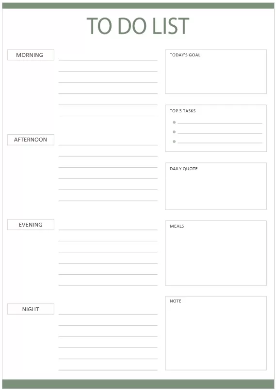 Monthly To-Do List with Morning-Afternoon-Night