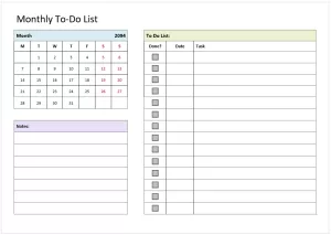 Monthly To-do List Template in MS Word