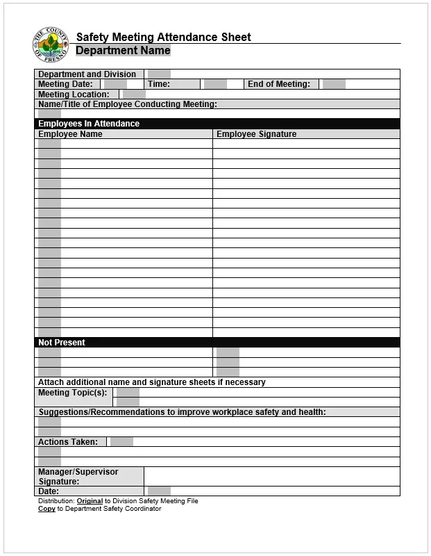 Safety Meeting Attendance Sheet Word Template