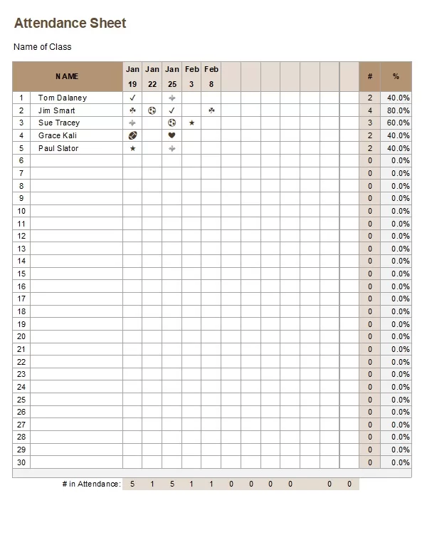 Sports Daily Attendance Sheet