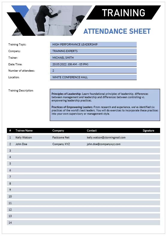 Training Attendance Sheet