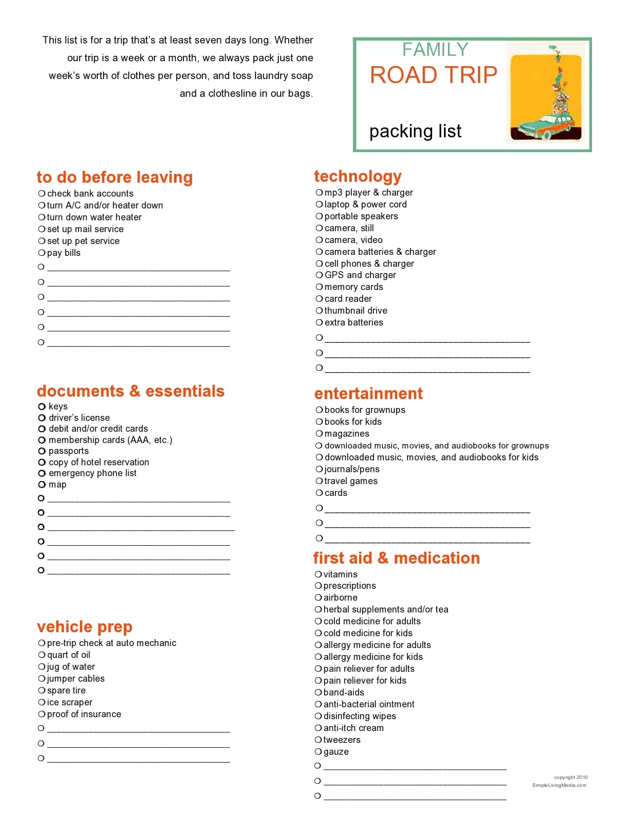 Trip Packing List Template 02