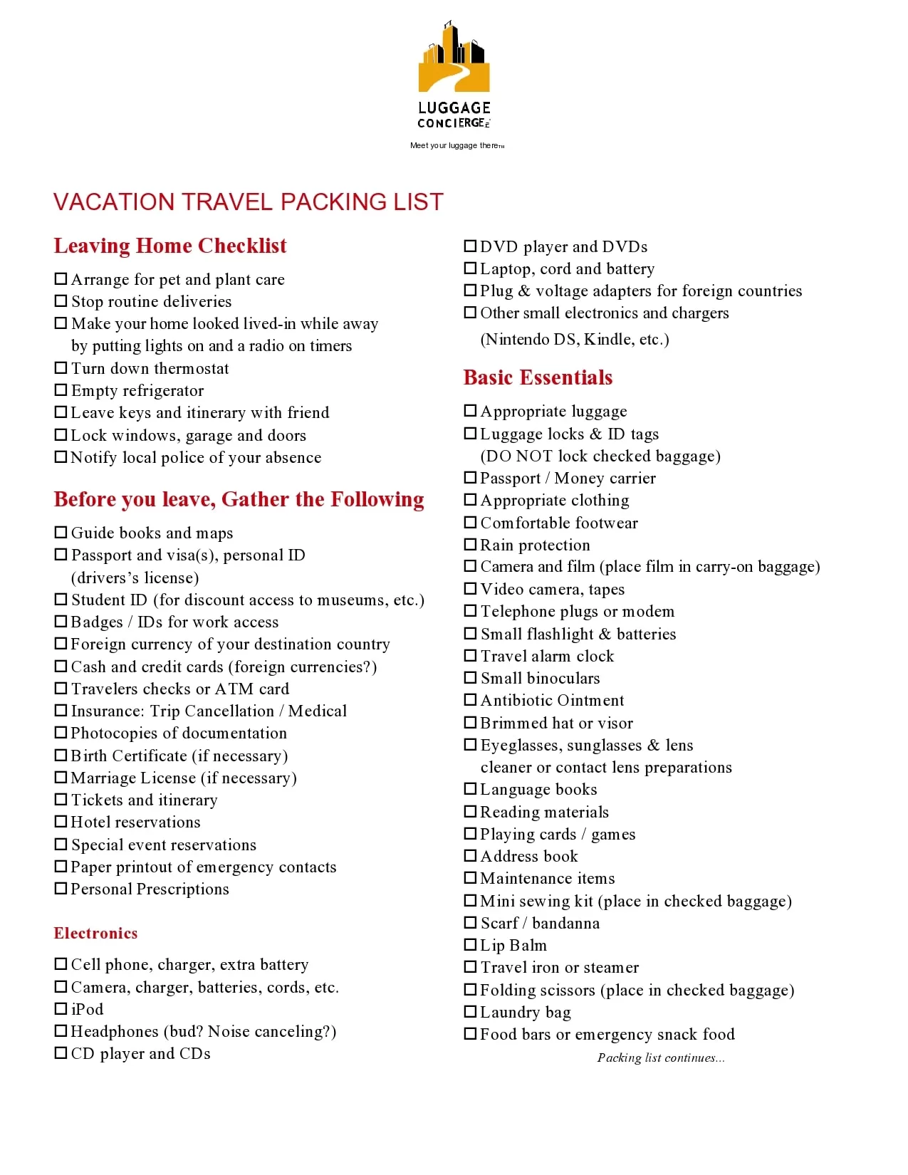 Trip Packing List Template 03