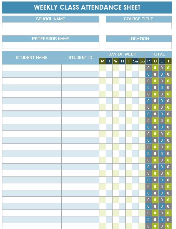 Weekly Attendance Tracker for Students