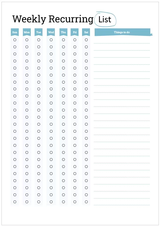 Weekly Recurring To-Do List Template