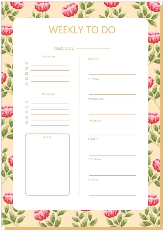 Weekly To-Do List - Roses Theme