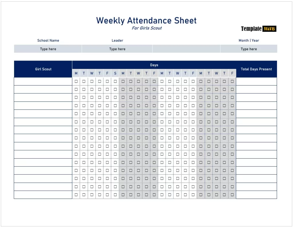 Weeks Attendance Sheet Template