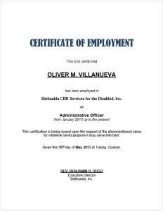 certificate of employment template 01