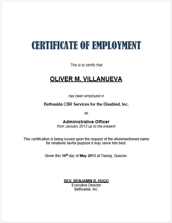 certificate of employment template 01