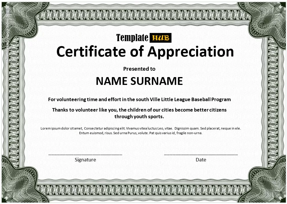 Certificate of Appreciation Template 03