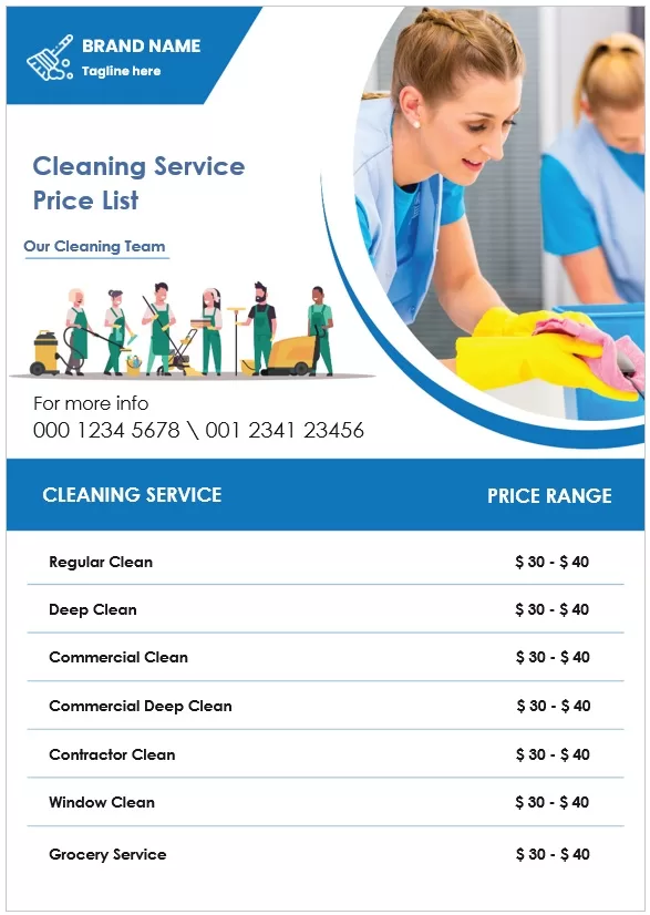 Cleaning Services Price List Template - 01