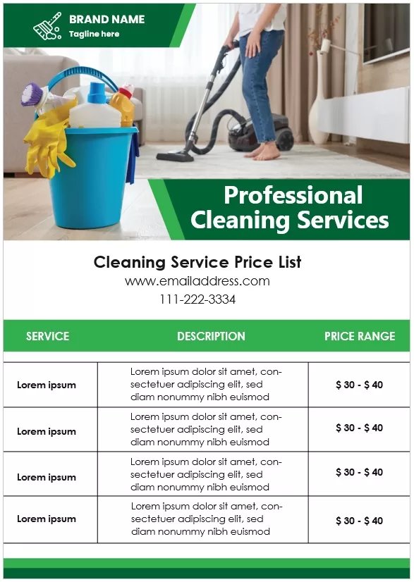 Cleaning Services Price List Template - 02