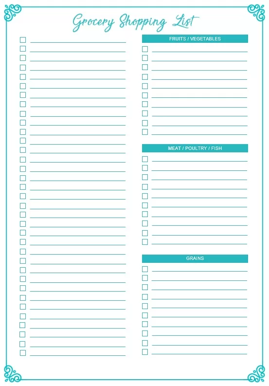 Daily Grocery List Template