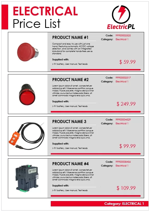 Electrical Price List Template